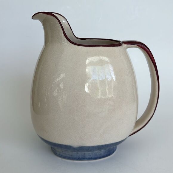 Winfield Pasadena Pottery Pitcher Vintage Cream Blue Burgandy 7.5” - Picture 4 of 11